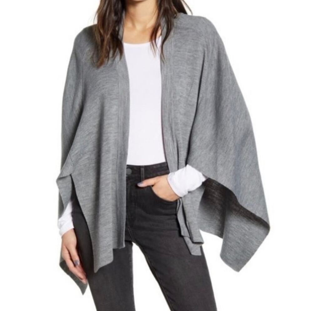 NWT Rebecca Minkoff Milano Cape Gray Open Front Knit Poncho Shawl Wool Blend
